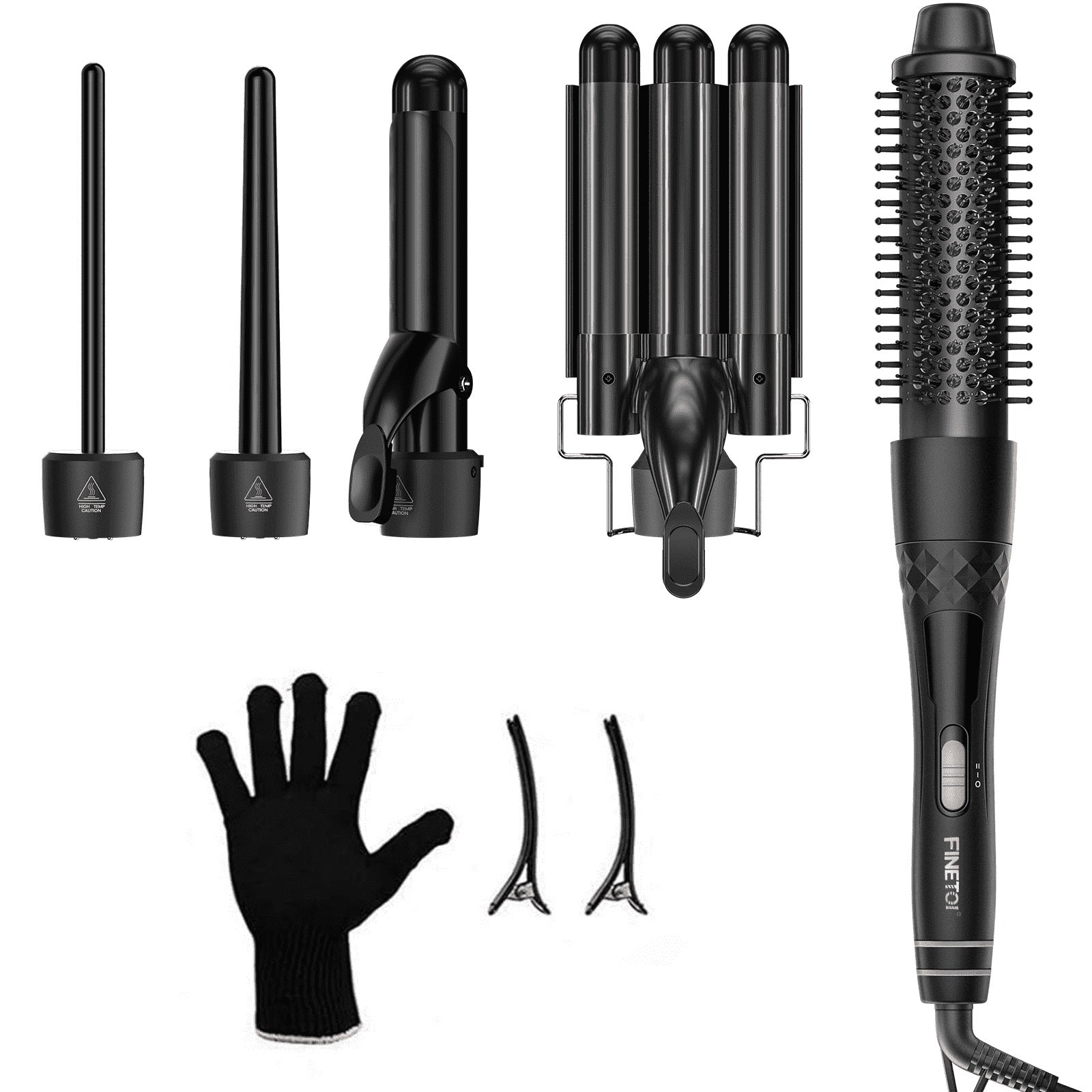 Curling Iron Set 5 in 1, FINETOL Curling Wand Set with Thermal Brush and 4 Interchangeable Ceramic Curling Wand(0.35"-1.25")