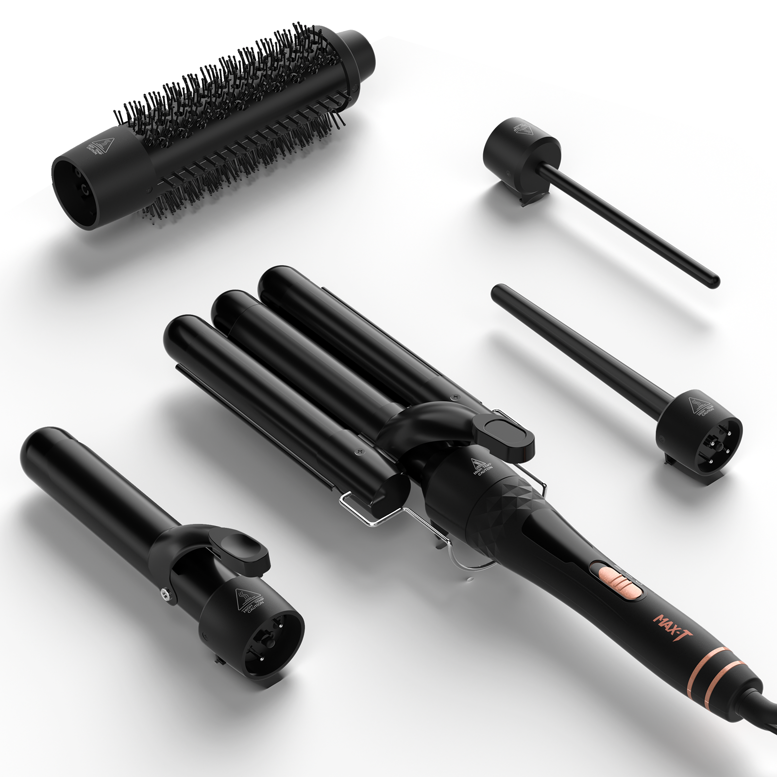 MAXT 5 in 1 Curling Iron Wand Set Dual Voltage 0.35-1.25" Replaceable Ceramic Wand Curler with Glove & Clips Black