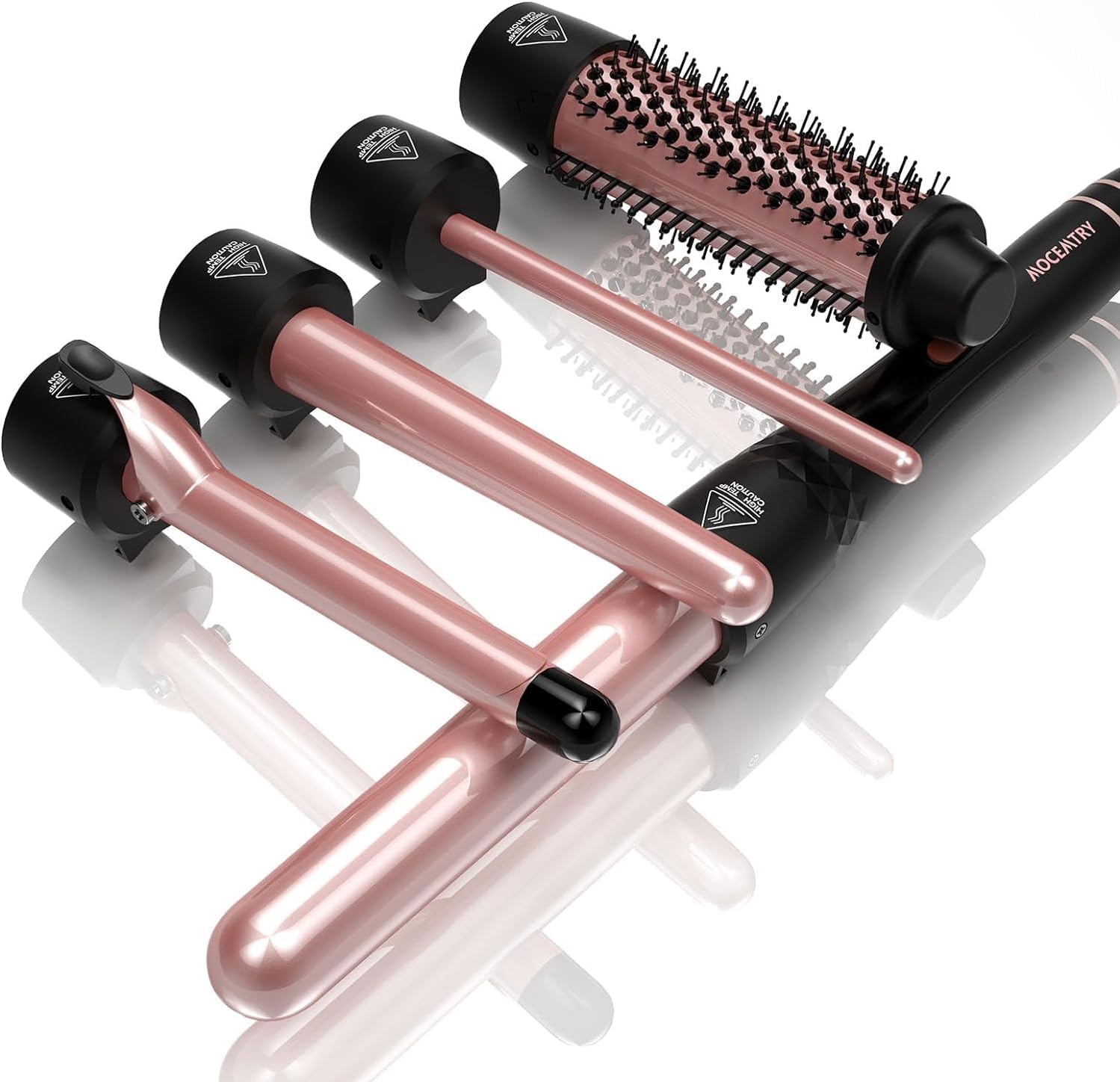 Wand Curling Iron, Curling Wand Set, MOCEMTRY Professional 5 in 1 Hair Curling Hair Iron with Interchangeable Barrels, Instant Heating & Adjustable Temperature, Gift for Women (Silver)