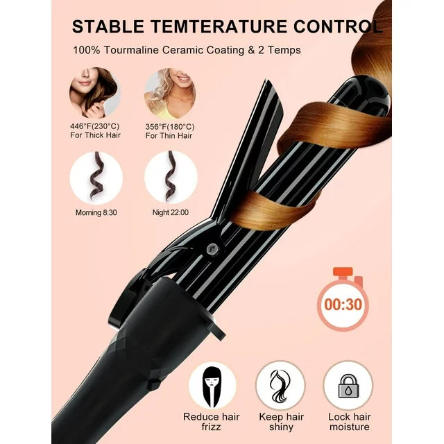 5 in 1 Hair Waver Curling Set for Long and Short Hair - 30s Heat-up Ceramic Iron with 2 Temps and 5 Barrels (0.3"-1.25")