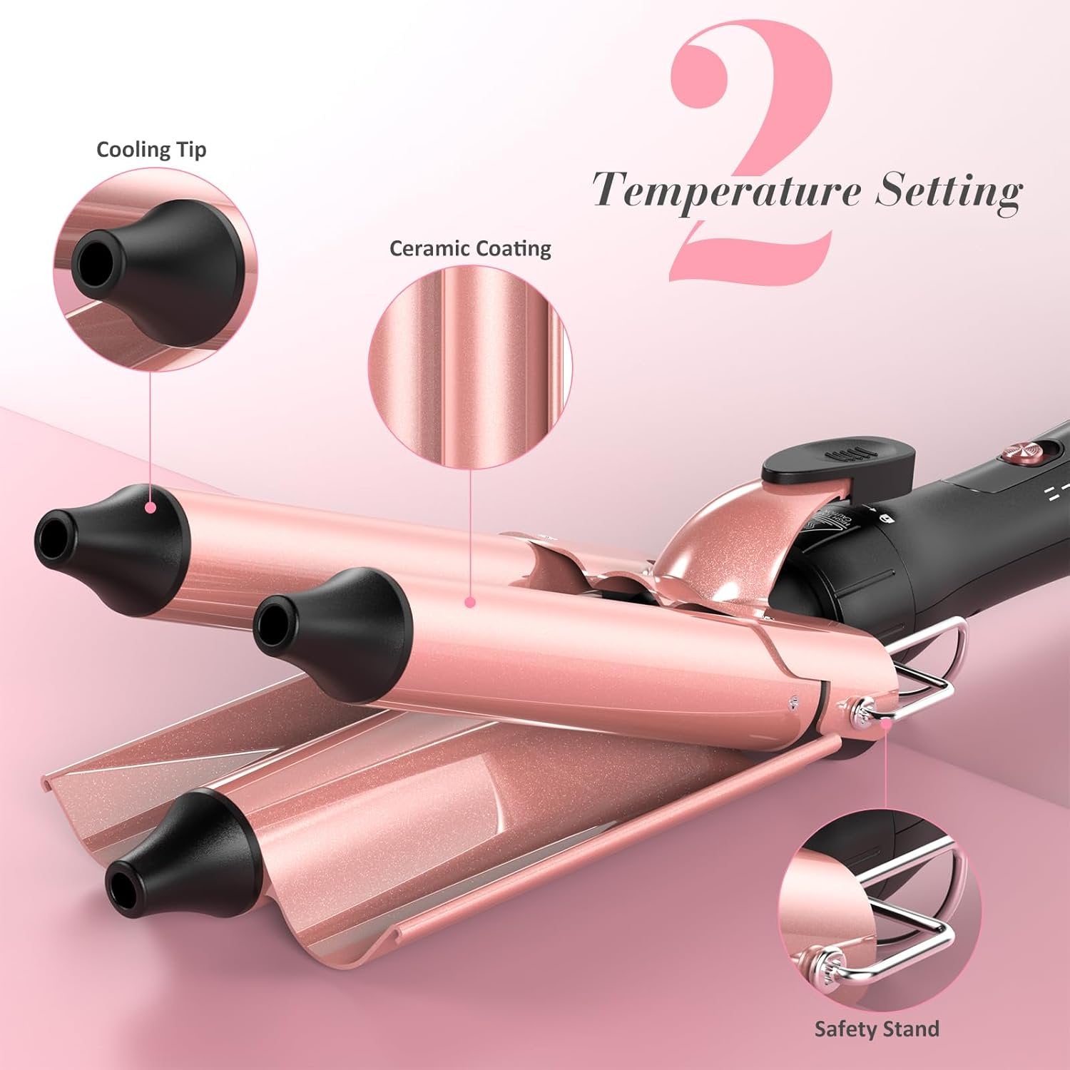 MOCEMTRY 5 in 1 Curling Wand Set with 3 Barrel Hair Crimper for Women,Fast Heating Hair Wand Curler with Two Temp Control.