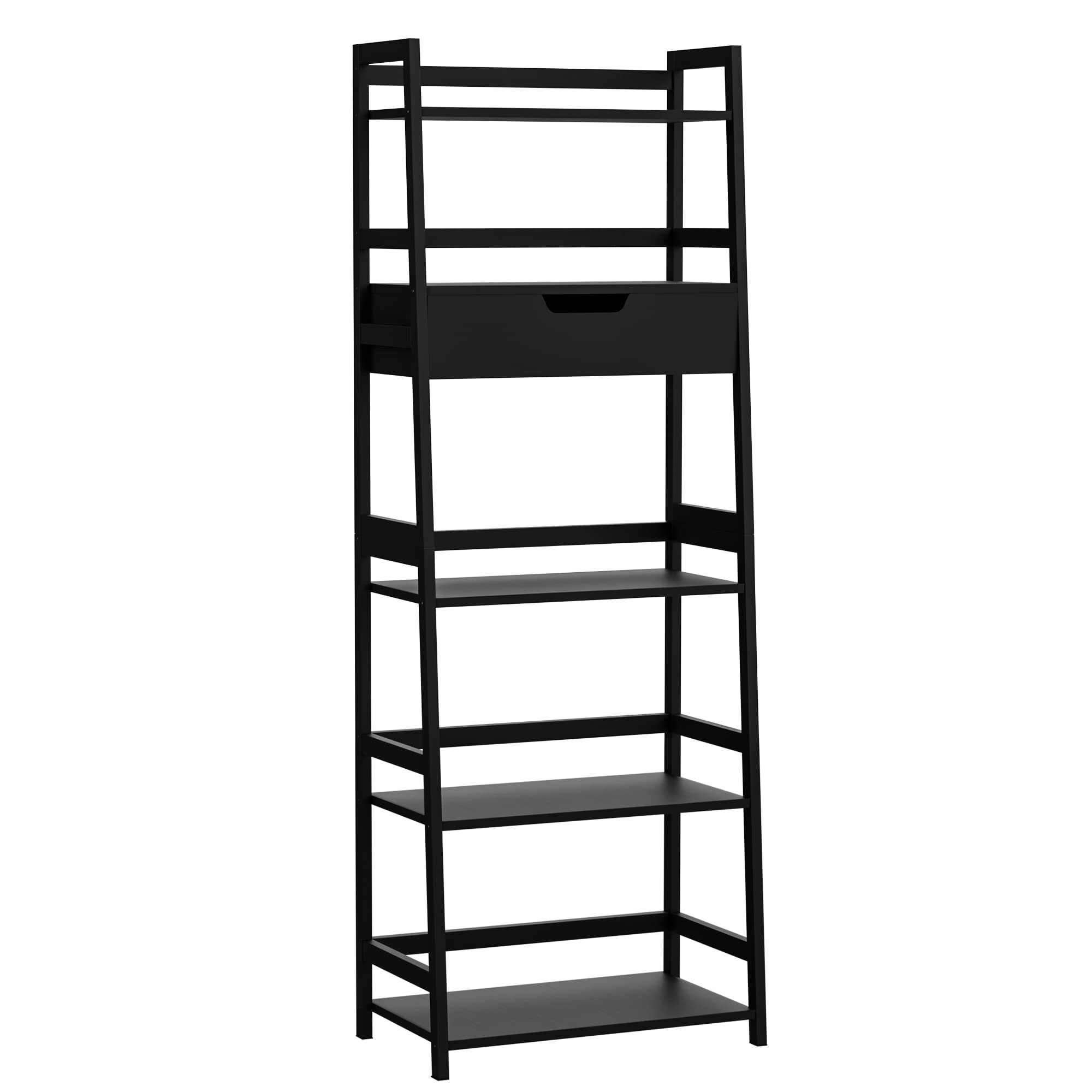 WTZ Bamboo Bookshelf with Drawer, 519 Black