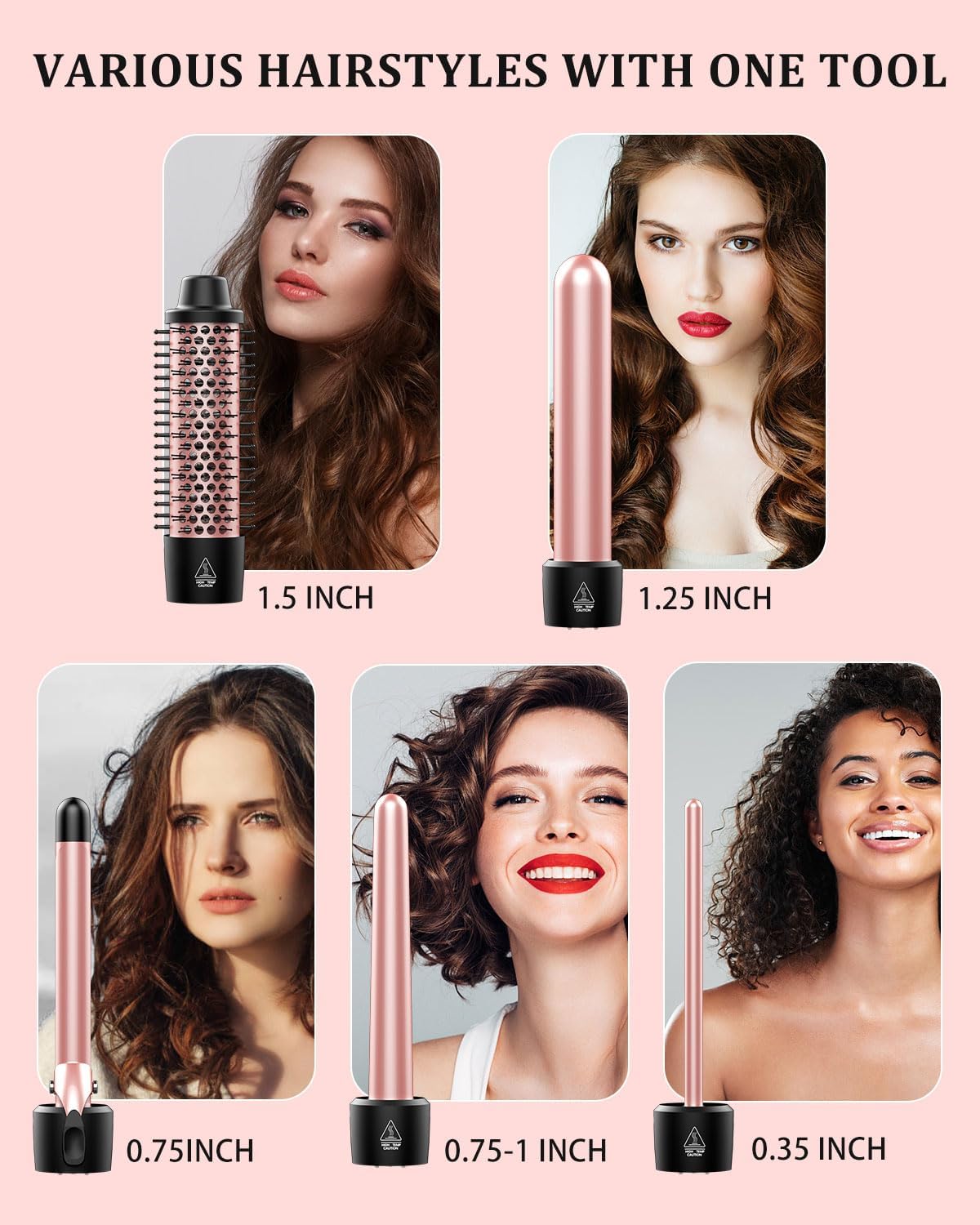 Wand Curling Iron, Curling Wand Set, MOCEMTRY Professional 5 in 1 Hair Curling Hair Iron with Interchangeable Barrels, Instant Heating & Adjustable Temperature, Gift for Women (Silver)
