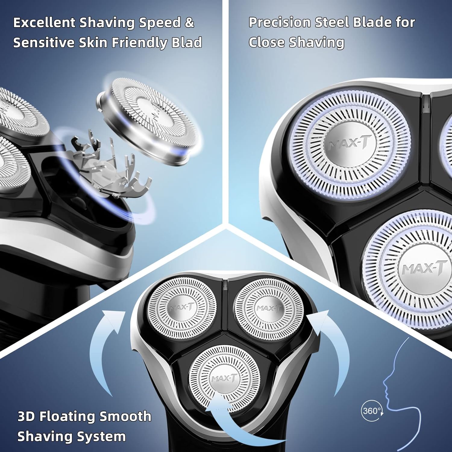 Electric Shaver for Men, MAXT Quick Rechargeable Electric Razor Wet Dry Rotary Shaver with Pop Up Trimmer and LED Display, IPX7 100% Waterproof (8101 with Adapter Charger)