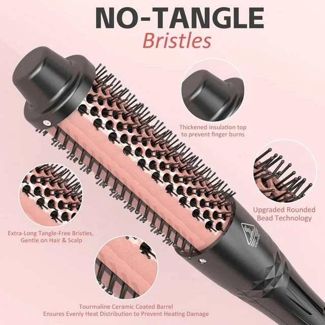 Curling Thermal Brush, FINETOL 1.5 Inch Curling Iron Brush, Ionic Heated Round Brush Makes Hair Smoother, Dual Voltage Thermal Round Brush, 2 in 1 Heated Curling Brush for Curls & Volume