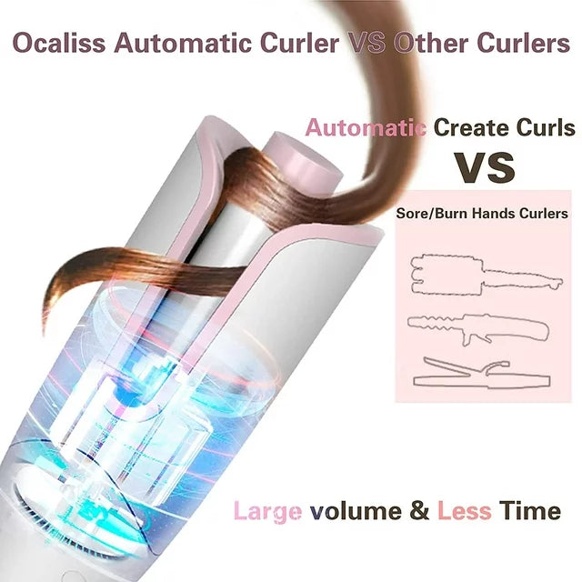 OCALISS Automatically Curling Iron Wand, Pro Hair Curler with 1” Ceramic Rotating Barrel, 3 Temperature Control, Smart Anti-Stuck Sensor and Auto Shut-Off Portable Curling Iron for Hair Styling