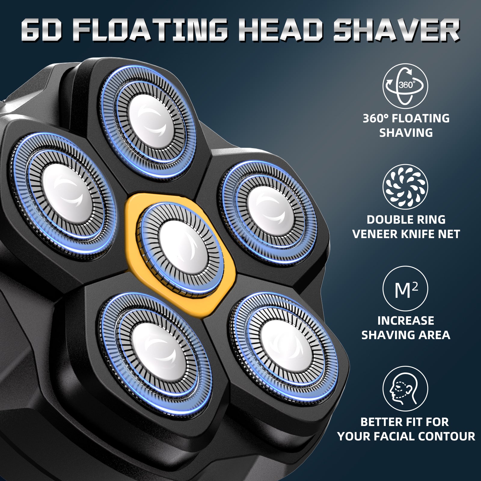 MAXT Electric Head Shaver - 6D Mens Cordless Rechargeable Wet/Dry Skull & Bald Head Waterproof Razor