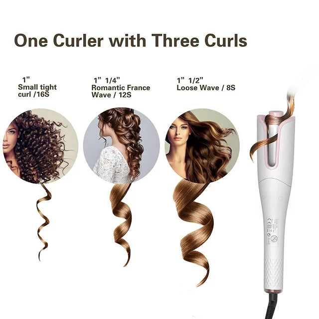 OCALISS Automatically Curling Iron Wand, Pro Hair Curler with 1” Ceramic Rotating Barrel, 3 Temperature Control, Smart Anti-Stuck Sensor and Auto Shut-Off Portable Curling Iron for Hair Styling