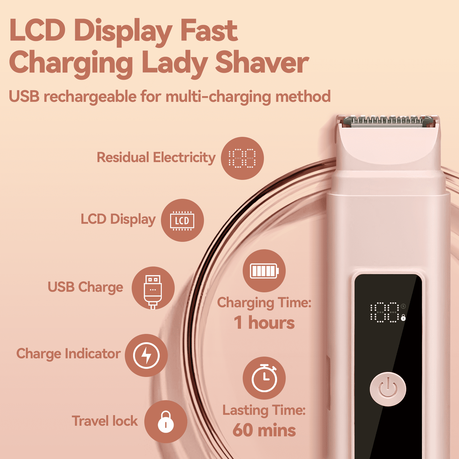 2 in 1 Women Electric Shaver, Dual Head Bikini Trimmer, IPX7 Waterproof Wet & Dry Use Body Hair Trimmer and Facial Hair Remover for Bikini Underarm Leg Arm Face Lip, Pink