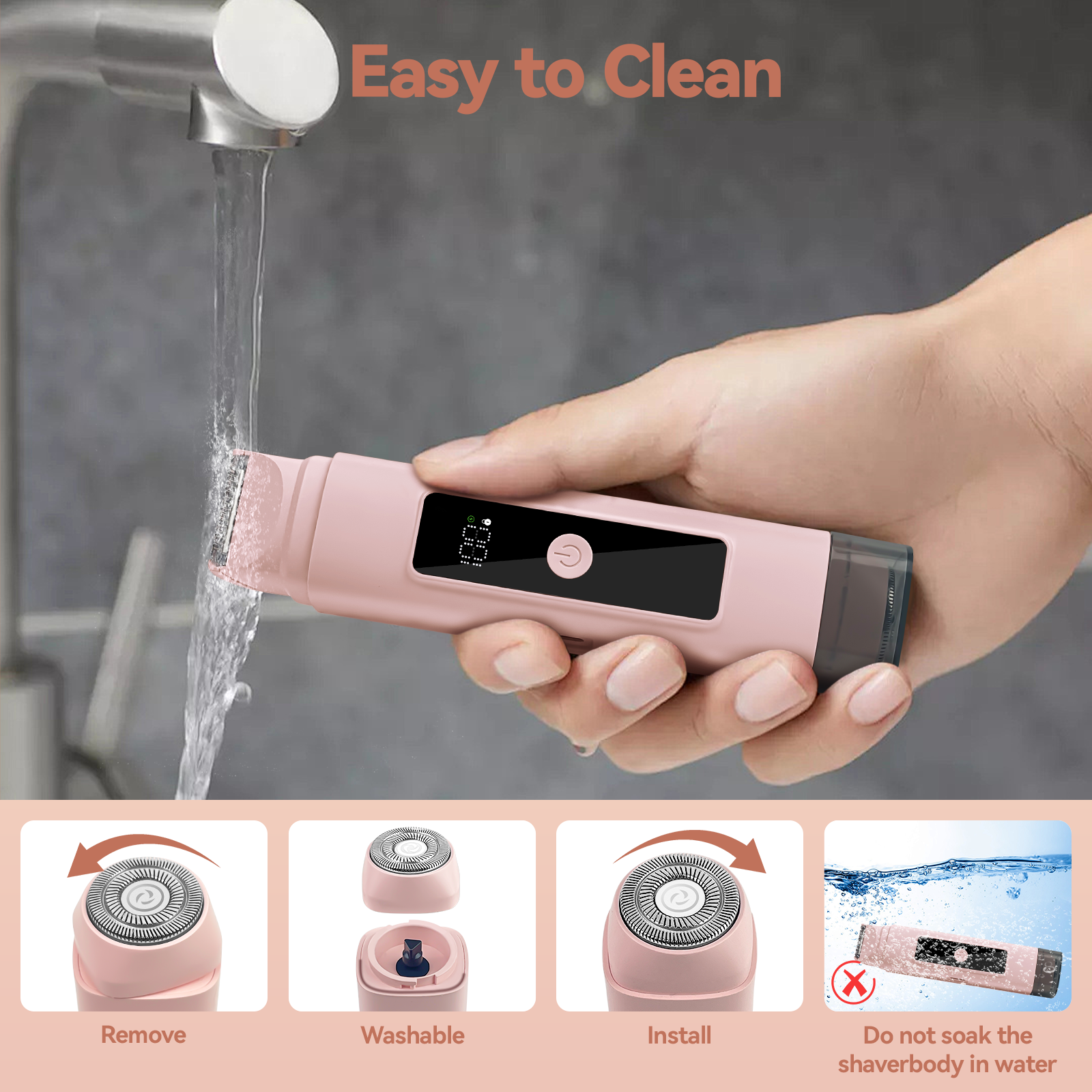 2 in 1 Women Electric Shaver, Dual Head Bikini Trimmer, IPX7 Waterproof Wet & Dry Use Body Hair Trimmer and Facial Hair Remover for Bikini Underarm Leg Arm Face Lip, Pink