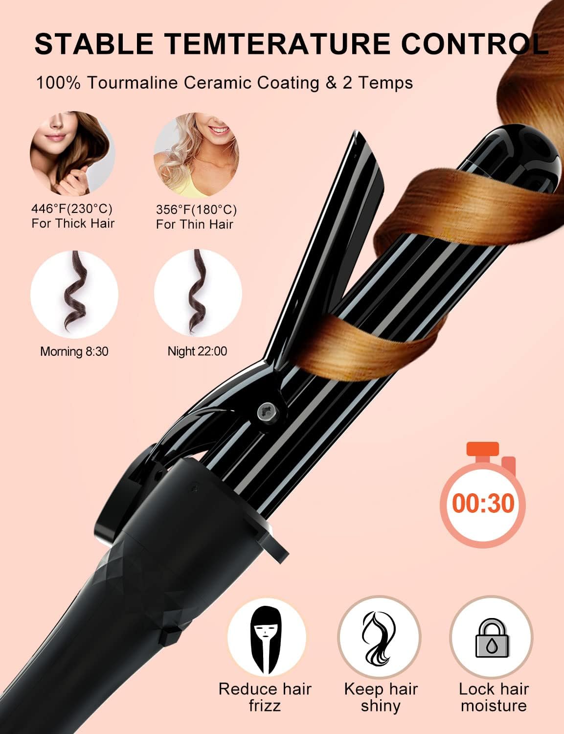 MAXT 5 in 1 Curling Iron with Curling Brush and 4 Interchangeable Ceramic Curling Wand(0.35”-1.25”)(Black)