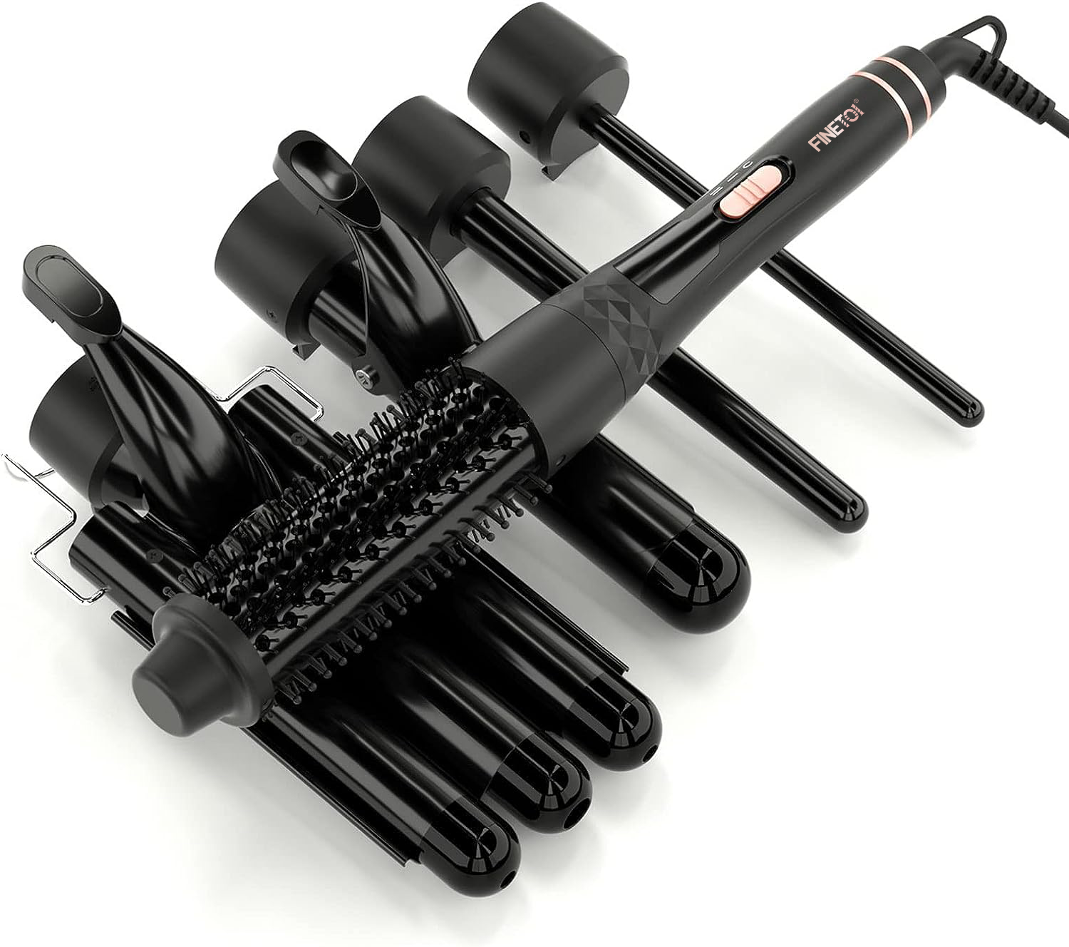 5 in 1 Hair Waver Curling Set for Long and Short Hair - 30s Heat-up Ceramic Iron with 2 Temps and 5 Barrels (0.3"-1.25")