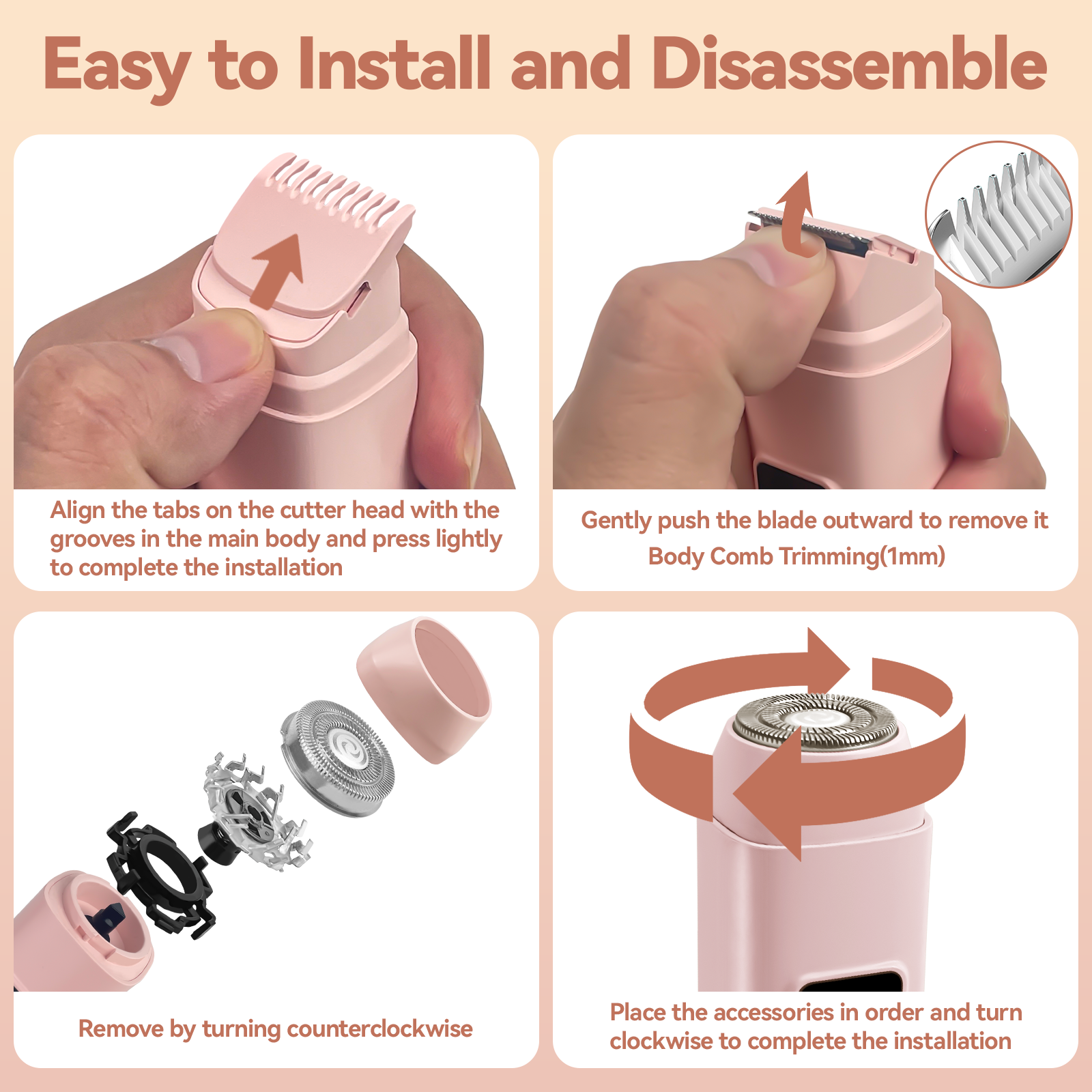 2 in 1 Women Electric Shaver, Dual Head Bikini Trimmer, IPX7 Waterproof Wet & Dry Use Body Hair Trimmer and Facial Hair Remover for Bikini Underarm Leg Arm Face Lip, Pink