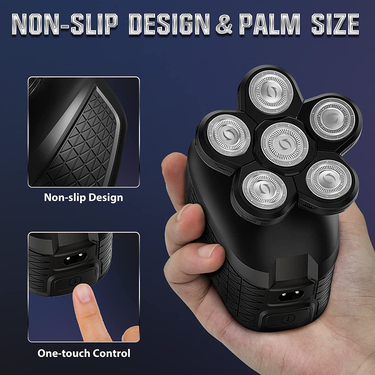 MAX-T Head Shavers for Men, Electric Razor for a Perfect Bald Look Wet/Dry 5 in 1 Cordless USB Rechargeable 6D Rotary Shaver