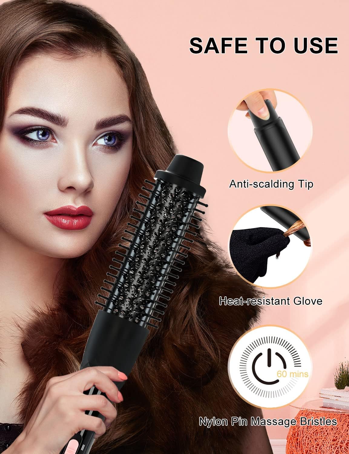 MAXT 5 in 1 Curling Iron with Curling Brush and 4 Interchangeable Ceramic Curling Wand(0.35”-1.25”)(Black)