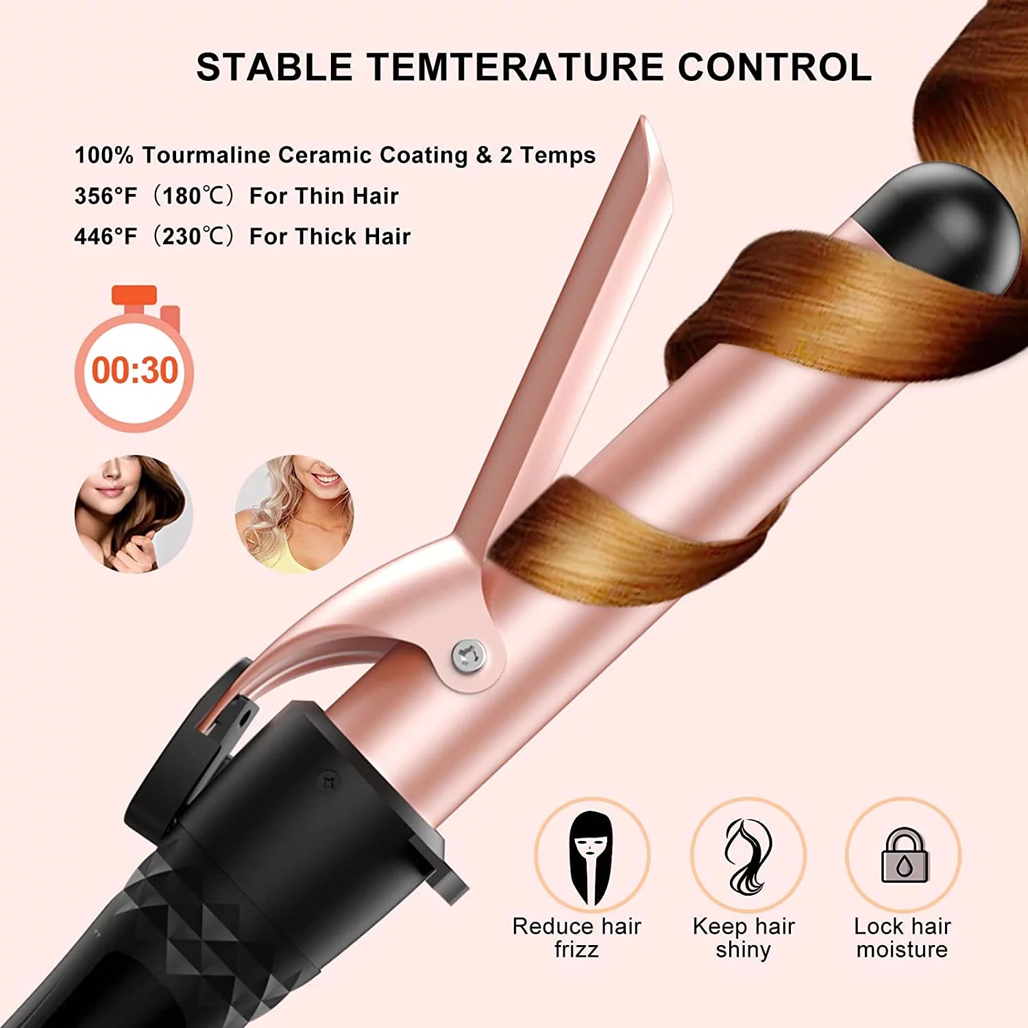Beach Wave Curling Iron Wand, FINETOL 5 in 1 Hair Waver 3 Barrel Curling Iron Set for Long Short Soft Hard Hair, 30s Heat-up 5 Ceramic Hair Wand Curling Iron (0.3-1.25) with 2 Temps