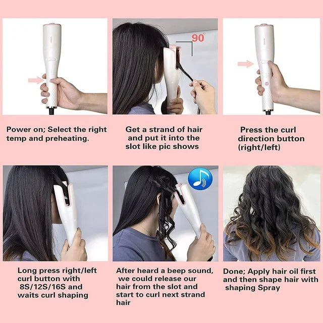 OCALISS Automatically Curling Iron Wand, Pro Hair Curler with 1” Ceramic Rotating Barrel, 3 Temperature Control, Smart Anti-Stuck Sensor and Auto Shut-Off Portable Curling Iron for Hair Styling