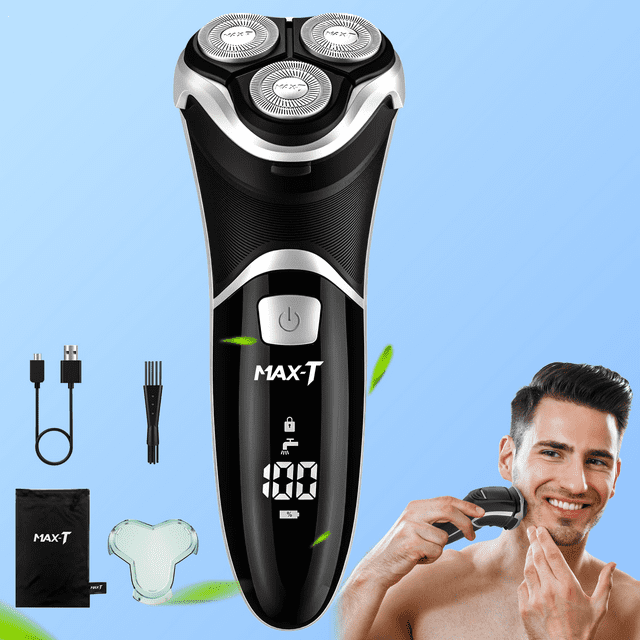 Electric Shaver Razor for Men, MAXT Quick Rechargeable Wet Dry Rotary Shaver with Pop Up Trimmer and LED Display, IPX7 100% Waterproof (8101 with USB Cable)