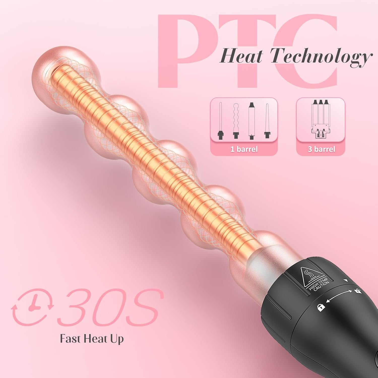 MOCEMTRY 5 in 1 Curling Wand Set with 3 Barrel Hair Crimper for Women,Fast Heating Hair Wand Curler with Two Temp Control.
