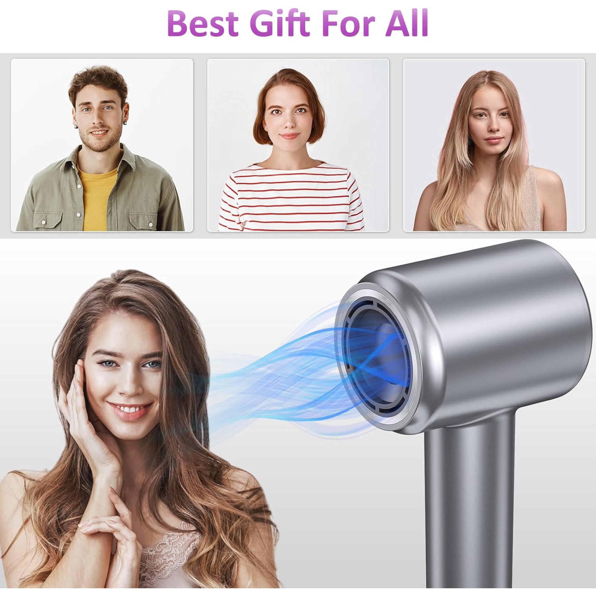 High Speed Hair Dryer, KFJ Professional Negative Ionic Blow Dryer, 110000 RPM Brushless Motor for Fast Drying, 1400W Low Noise Thermo-Control Hair Dryer with Magnetic Nozzle