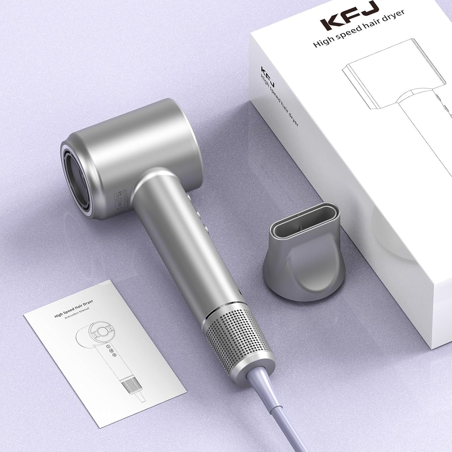High Speed Hair Dryer, KFJ Professional Negative Ionic Blow Dryer, 110000 RPM Brushless Motor for Fast Drying, 1400W Low Noise Thermo-Control Hair Dryer with Magnetic Nozzle