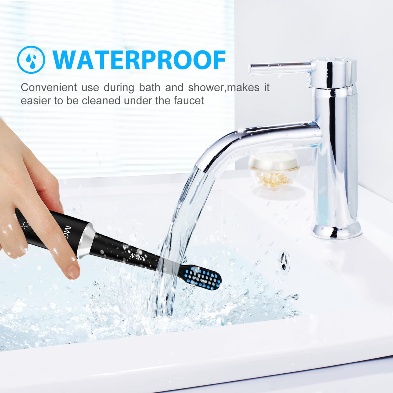 Electric Toothbrush for Adults, Rechargeable Sonic Electric Toothbrushes with Smart Timer, 3 Modes, 2 Replacement Brush Heads, IPX7 Waterproof, One Charge for 60 Days (Black)