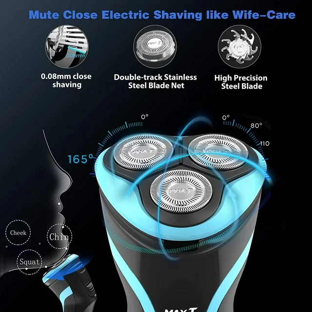 MAXT Electric Razor for Men Electric Shaver Face Shaver Rechargeable 100% Waterproof IPX7, Blue
