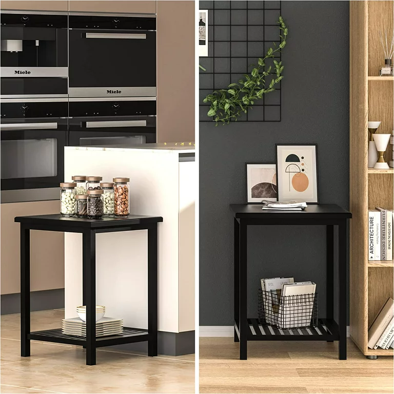 Modern Simplistic End Table, Black, Rectangular, Wood