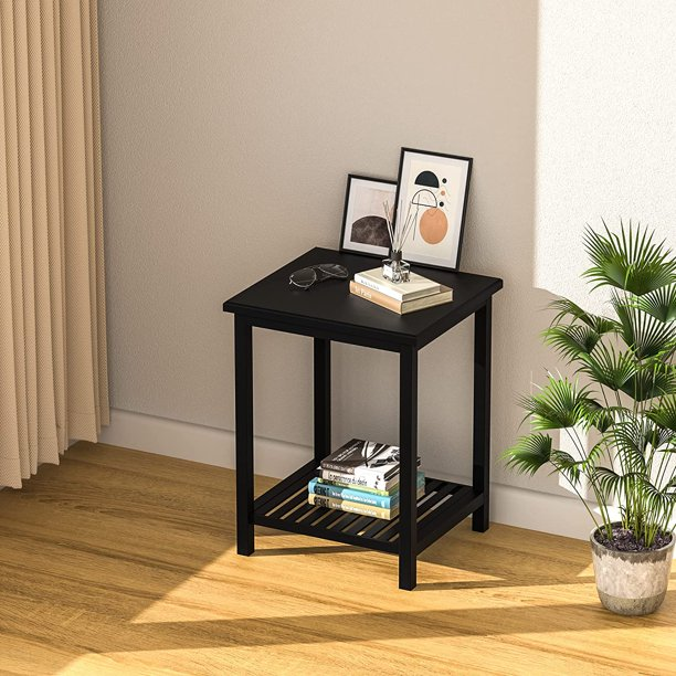 Modern Simplistic End Table, Black, Rectangular, Wood