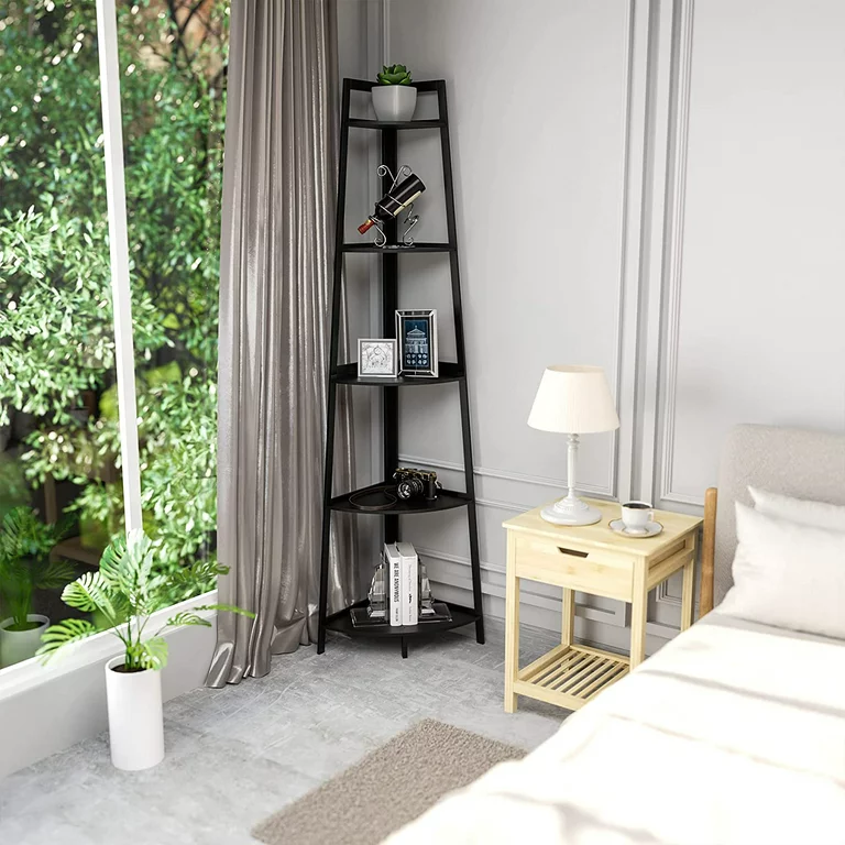 WTZ 5 Tier Corner Ladder Wood Shelf, Display Rack Multipurpose Bookshelf and Plant Stand for Living Room and Office-2pcs