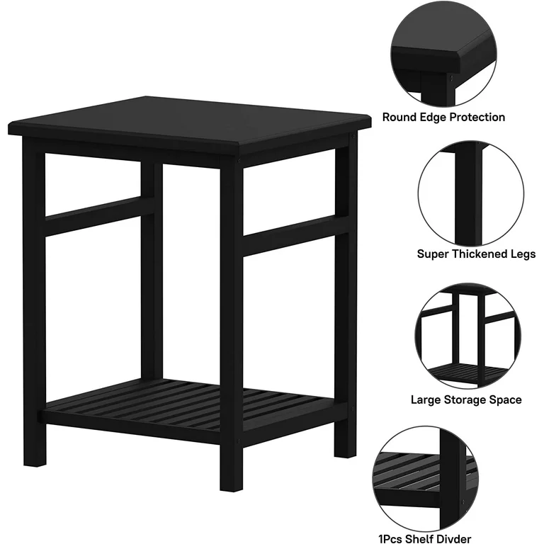 Modern Simplistic End Table, Black, Rectangular, Wood