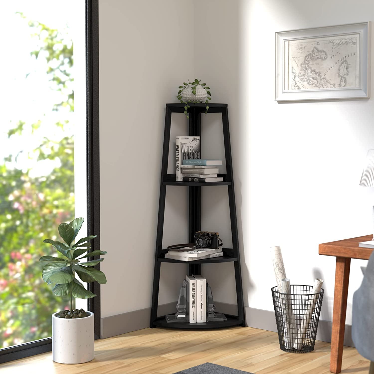 WTZ 4-Tier Corner Open Shelf ,Bookcase Freestanding Shelving