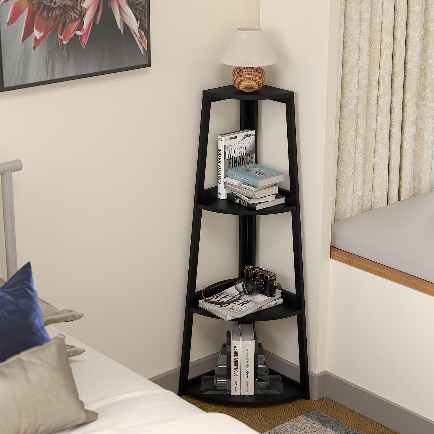 WTZ 4-Tier Corner Open Shelf ,Bookcase Freestanding Shelving