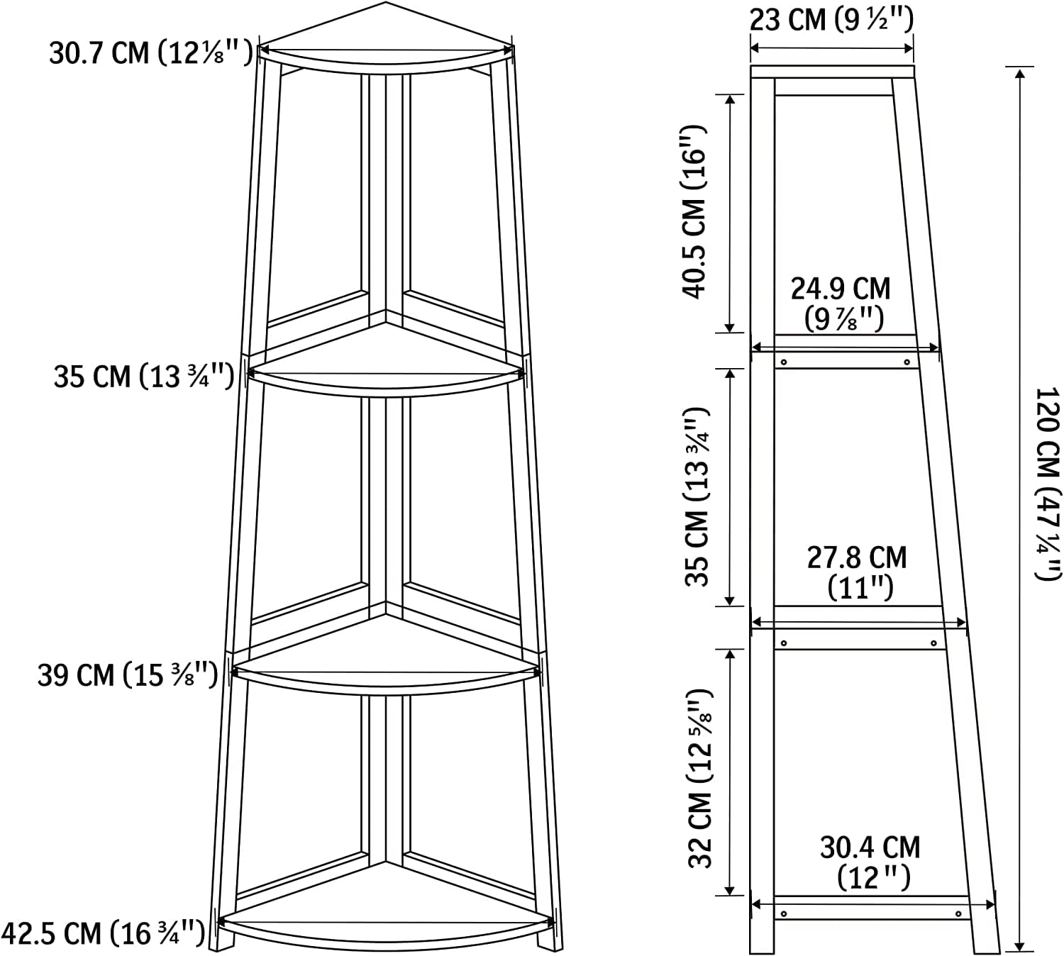WTZ 4-Tier Corner Open Shelf ,Bookcase Freestanding Shelving