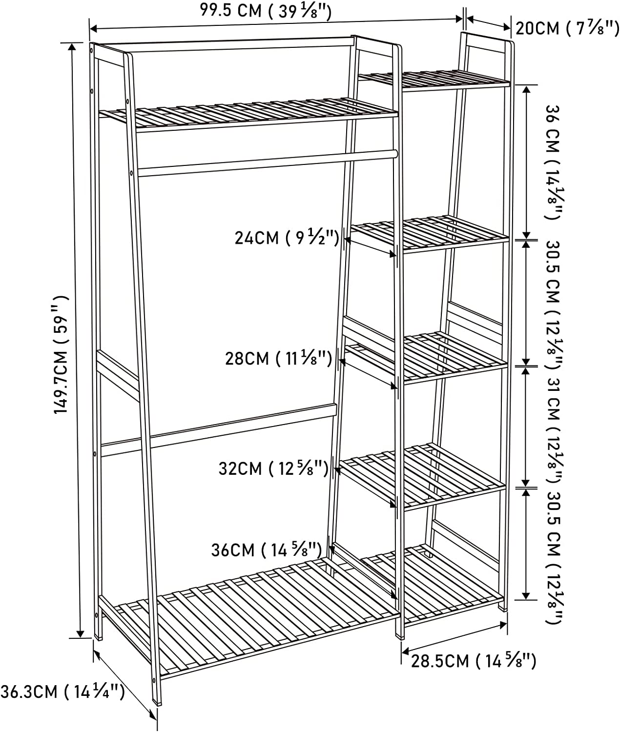 WTZ Clothing Rack with Shelves Freestanding Closet Organizer MC602 Black