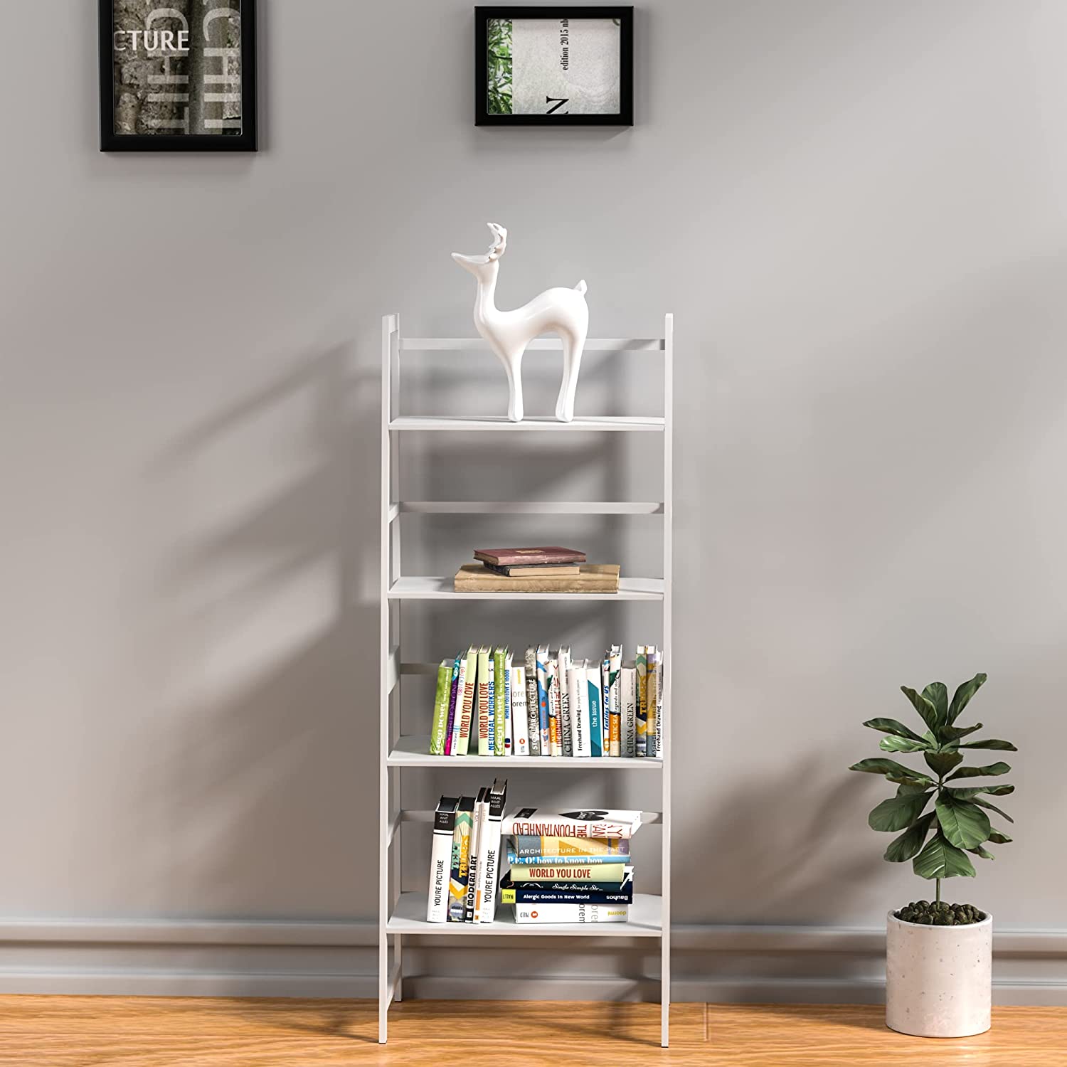 WTZ 4 Tier Bookshelf, Ladder Shelf MC801 White