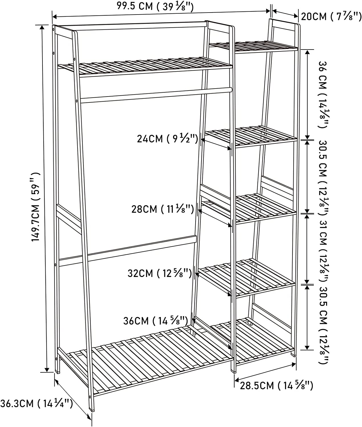WTZ Clothing Rack with Shelves Freestanding Closet Organizer MC602 White