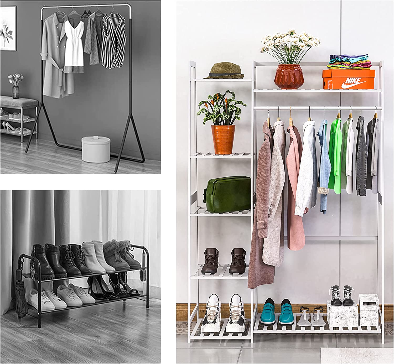 WTZ Clothing Rack with Shelves Freestanding Closet Organizer MC602 White