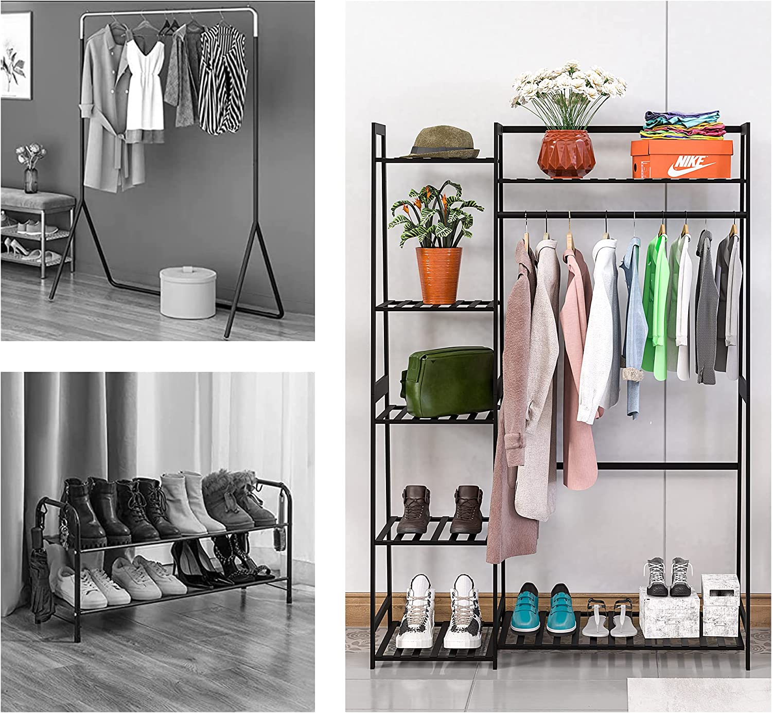 WTZ Clothing Rack with Shelves Freestanding Closet Organizer MC602 Black