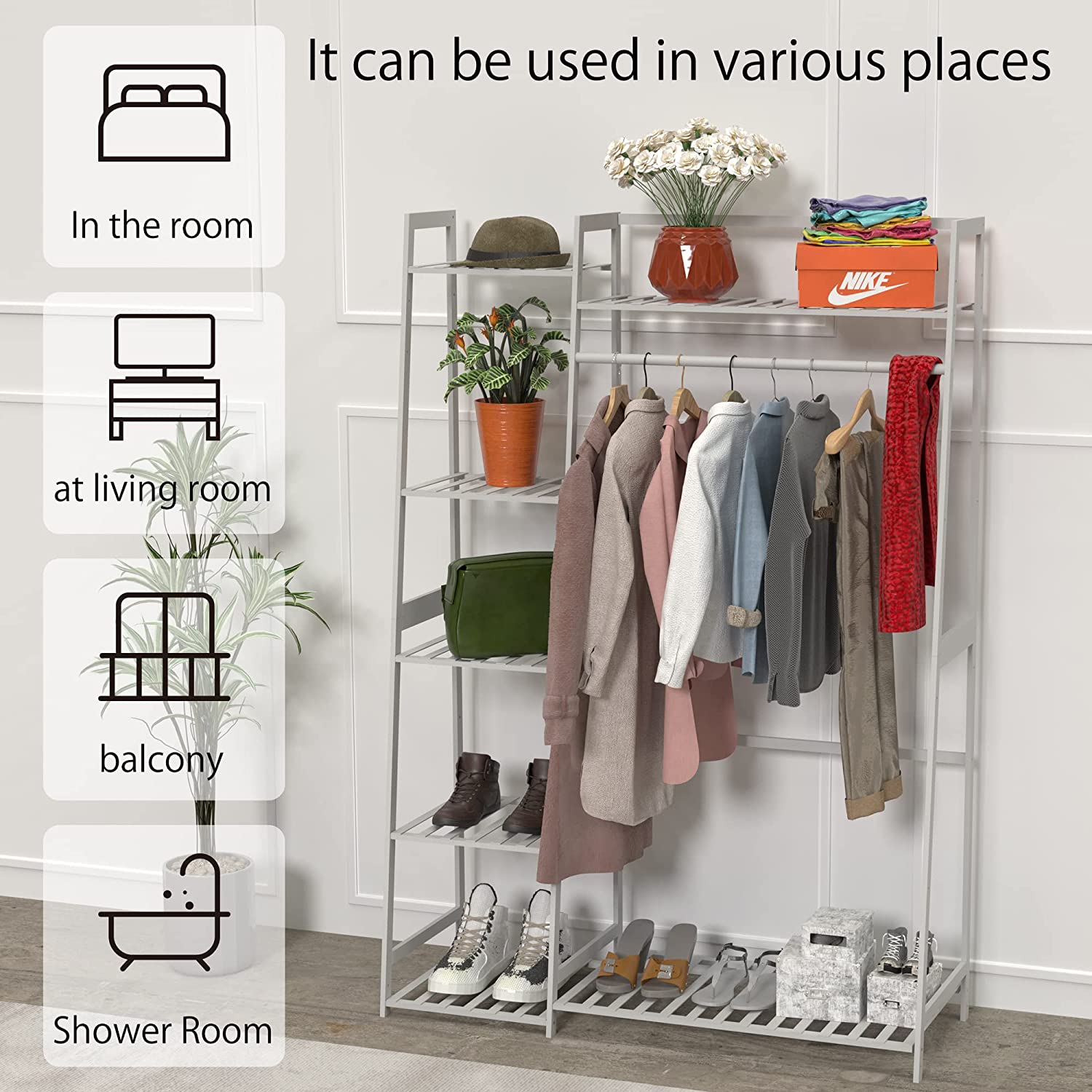 WTZ Clothing Rack with Shelves Freestanding Closet Organizer MC602 White