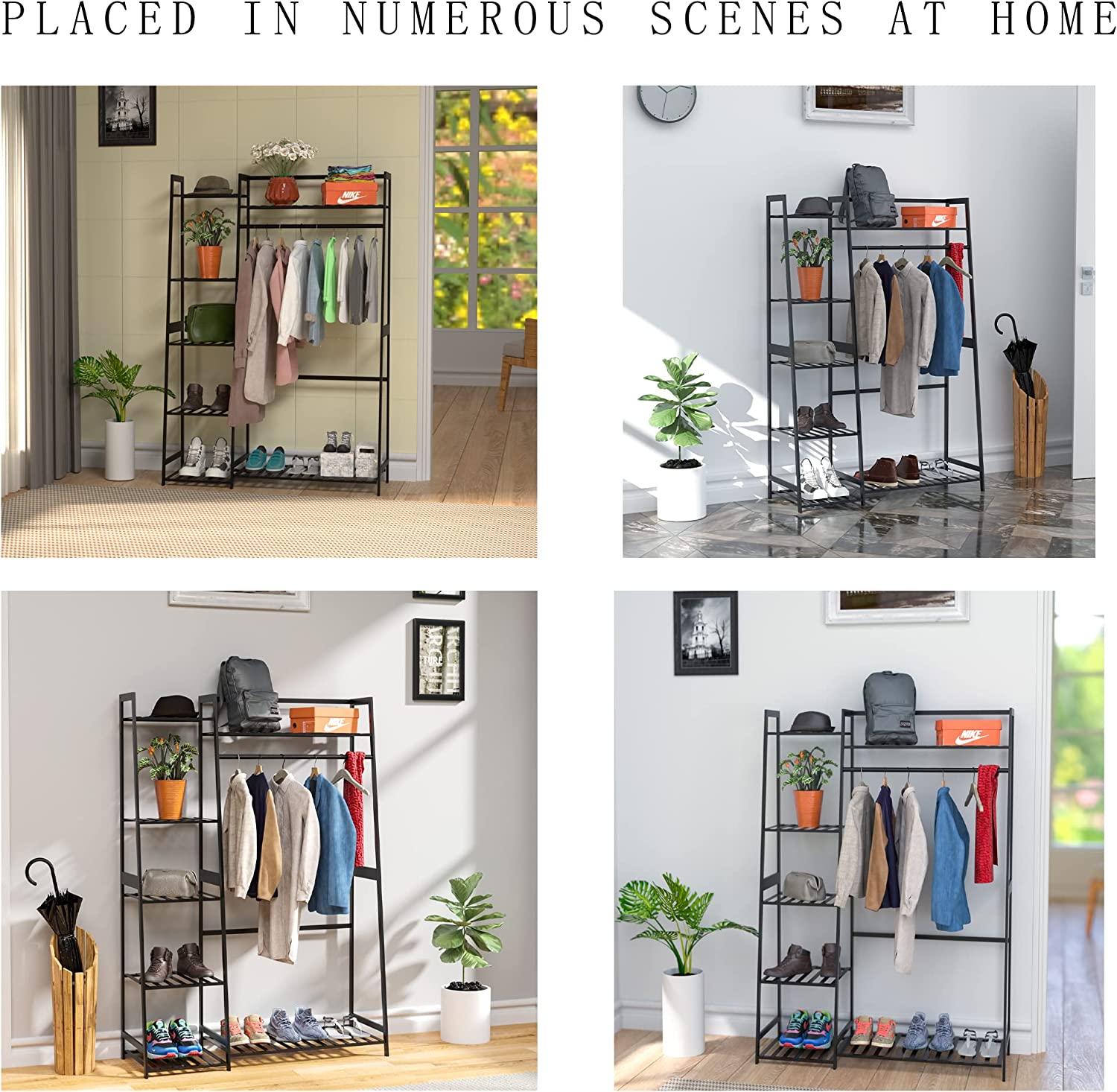WTZ Clothing Rack with Shelves Freestanding Closet Organizer MC602 Black