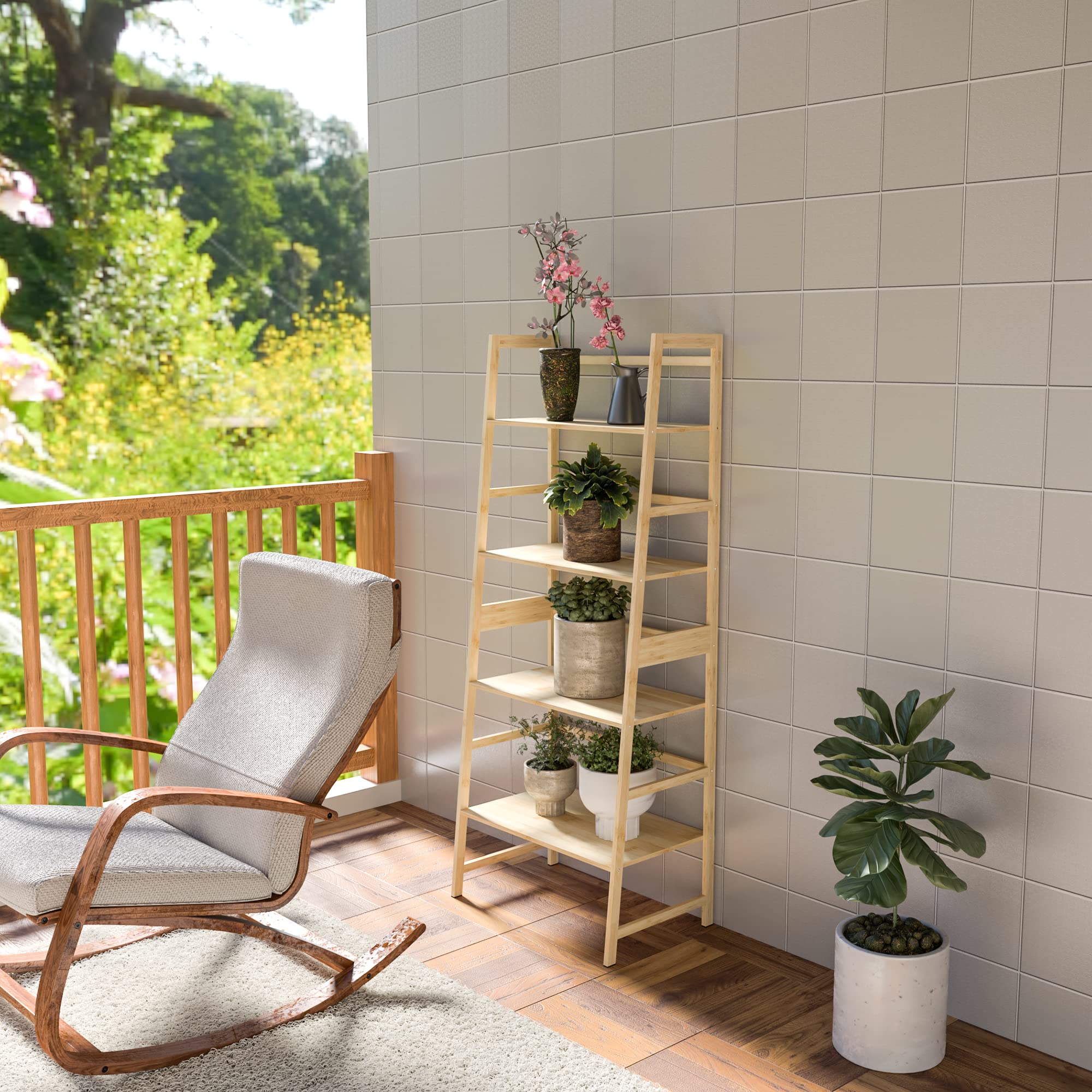 WTZ 4 Tier Bookshelf, Ladder Shelf MC801 Natural