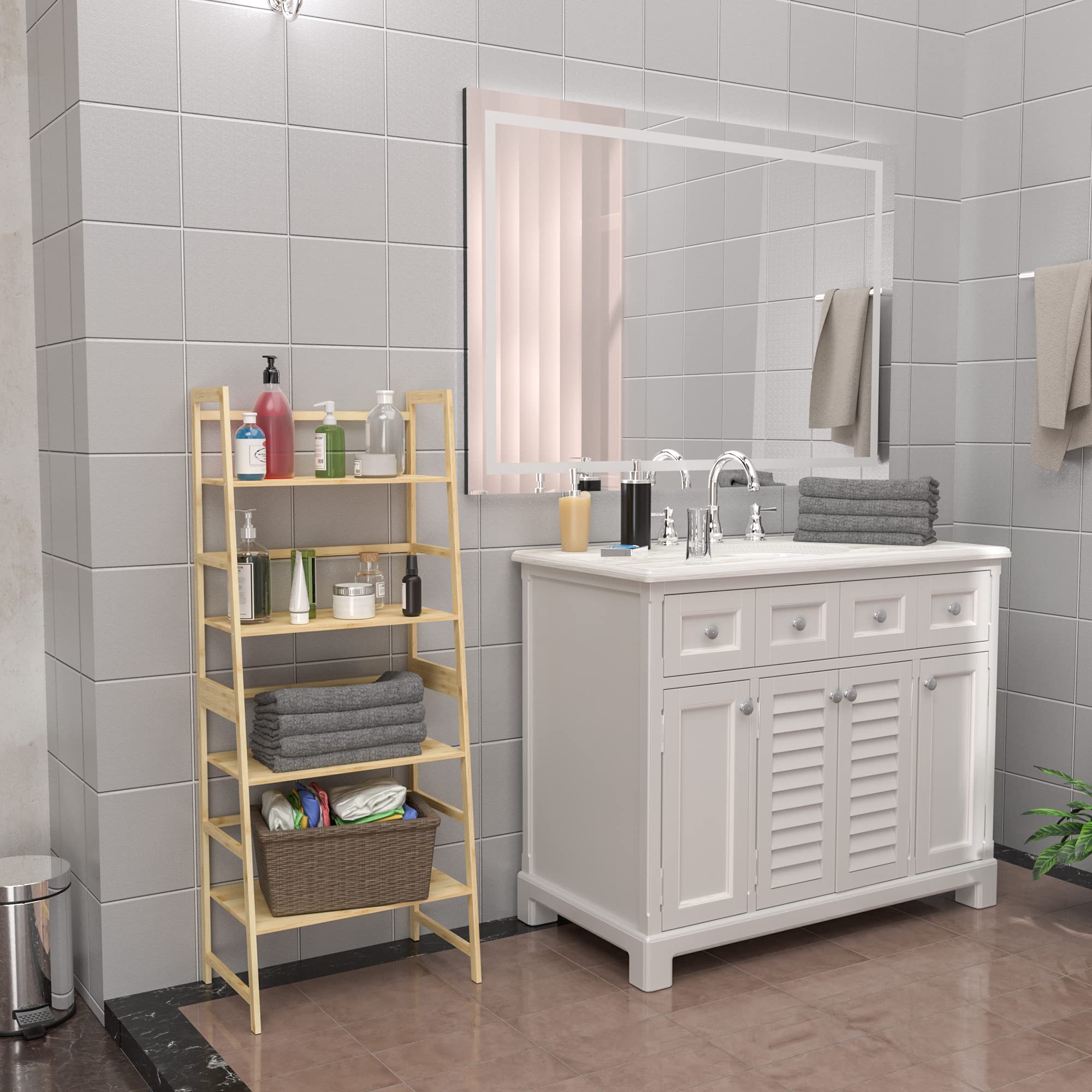 WTZ 4 Tier Bookshelf, Ladder Shelf MC801 Natural