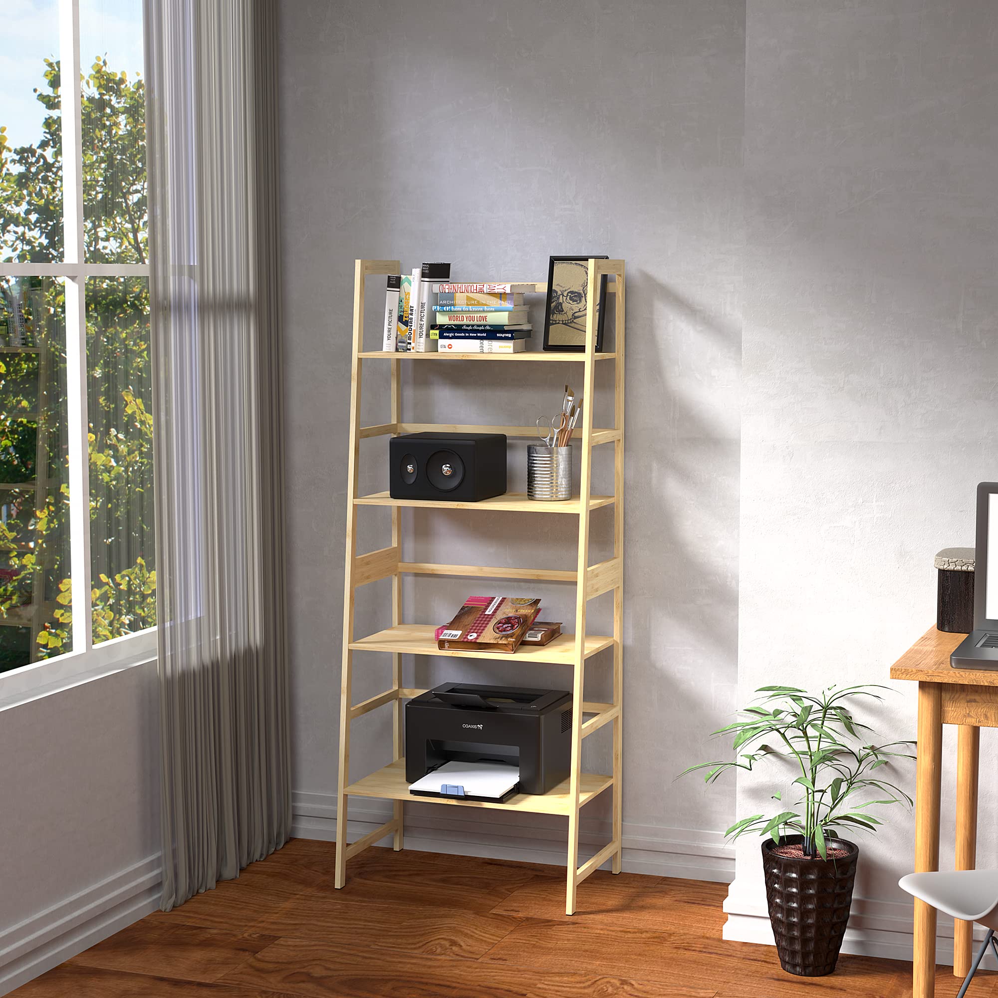 WTZ 4 Tier Bookshelf, Ladder Shelf MC801 Natural