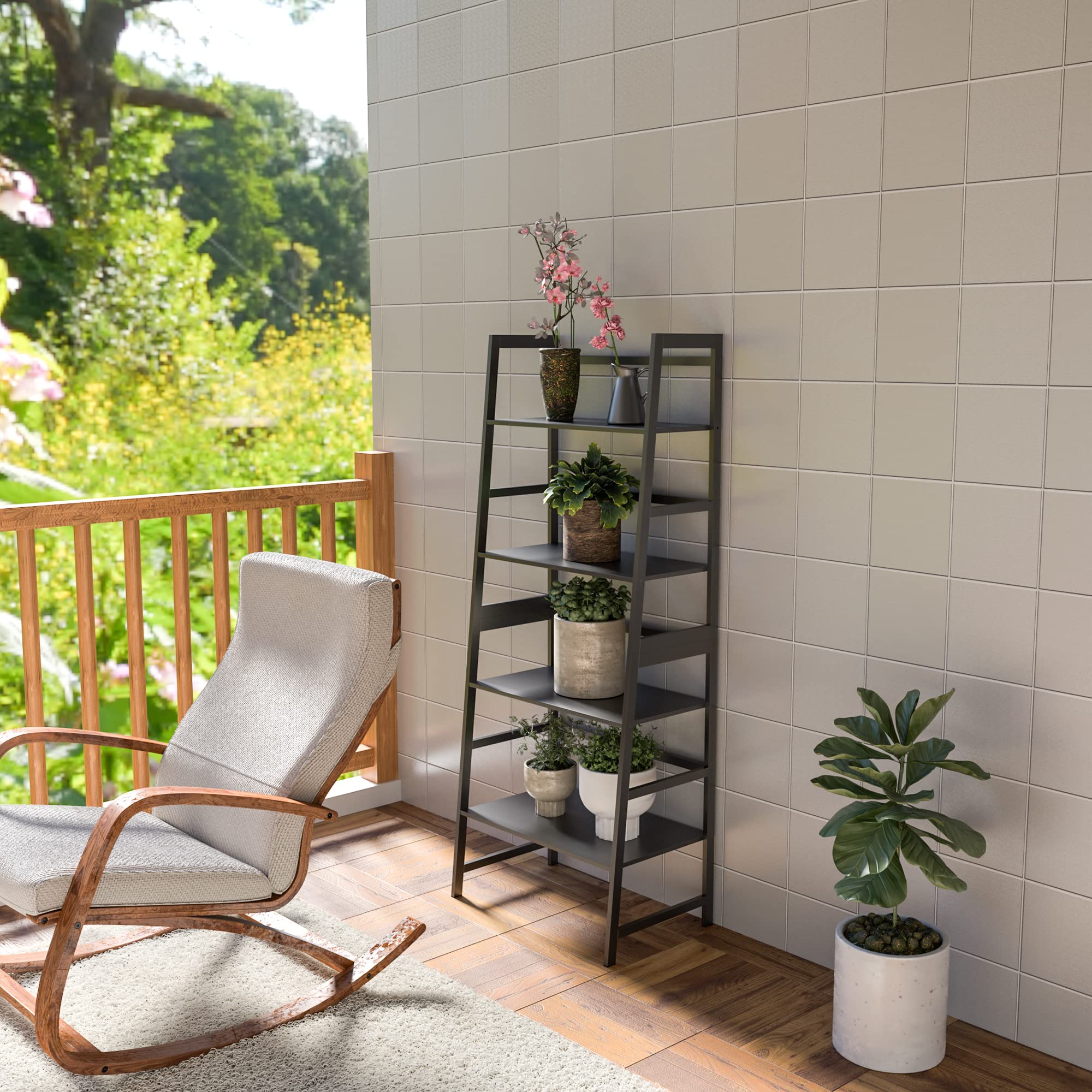 WTZ 4 Tier Bookshelf, Ladder Shelf MC801 Black