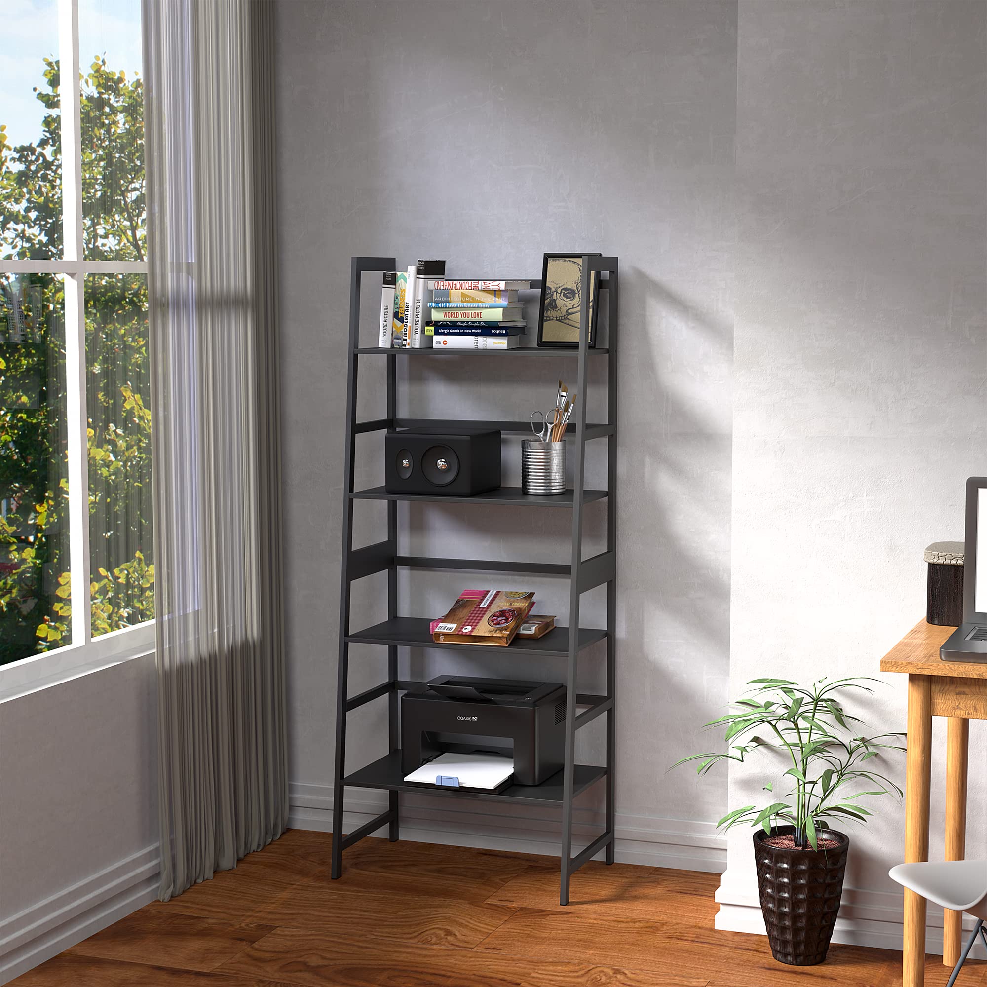 WTZ 4 Tier Bookshelf, Ladder Shelf MC801 Black