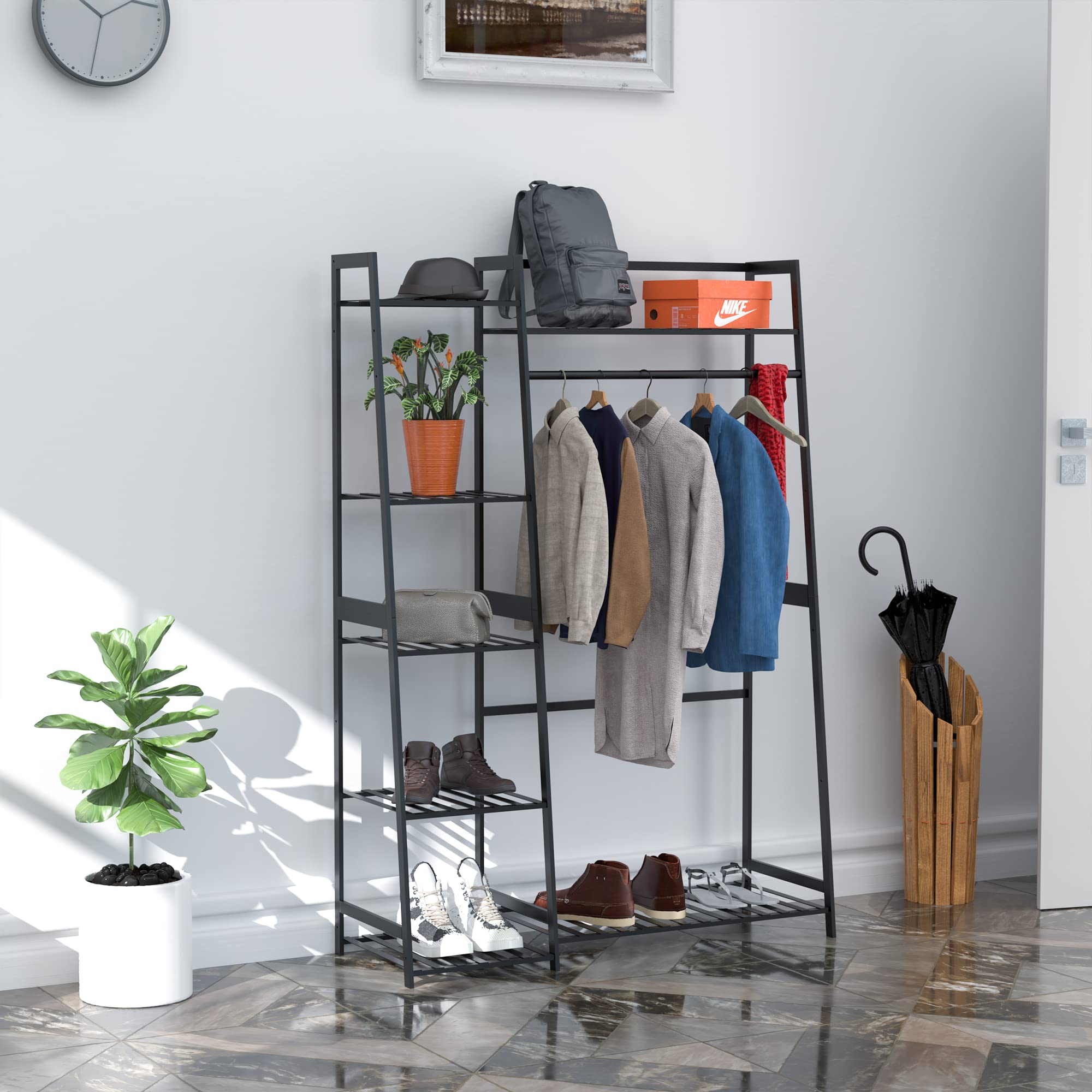 WTZ Clothing Rack with Shelves Freestanding Closet Organizer MC602 Black