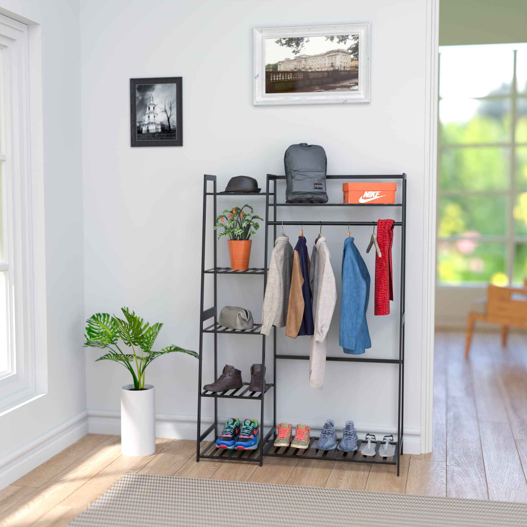 WTZ Clothing Rack with Shelves Freestanding Closet Organizer MC602 Black