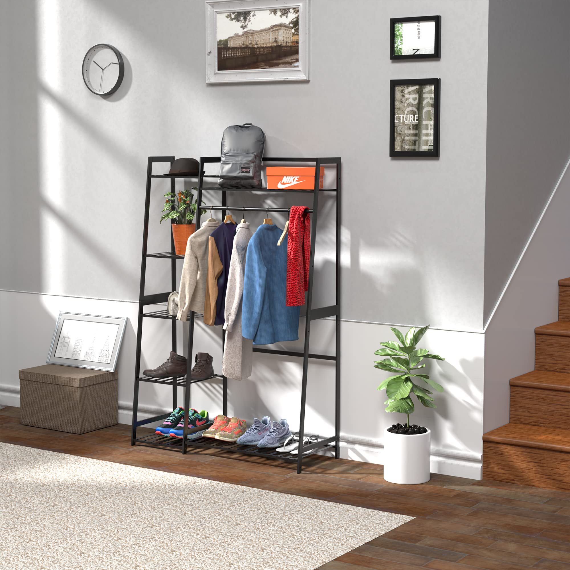 WTZ Clothing Rack with Shelves Freestanding Closet Organizer MC602 Black