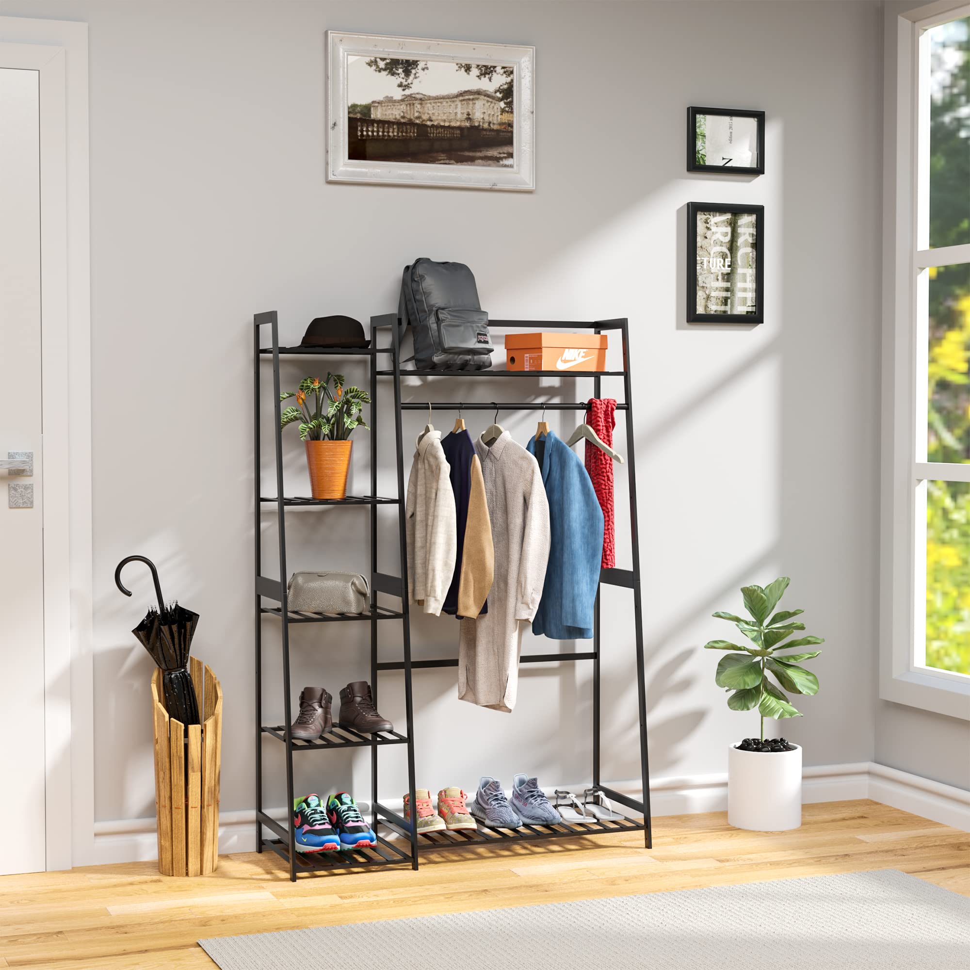 WTZ Clothing Rack with Shelves Freestanding Closet Organizer MC602 Black